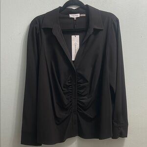 Calvin Klein Black Ruched Long Sleeve Blouse